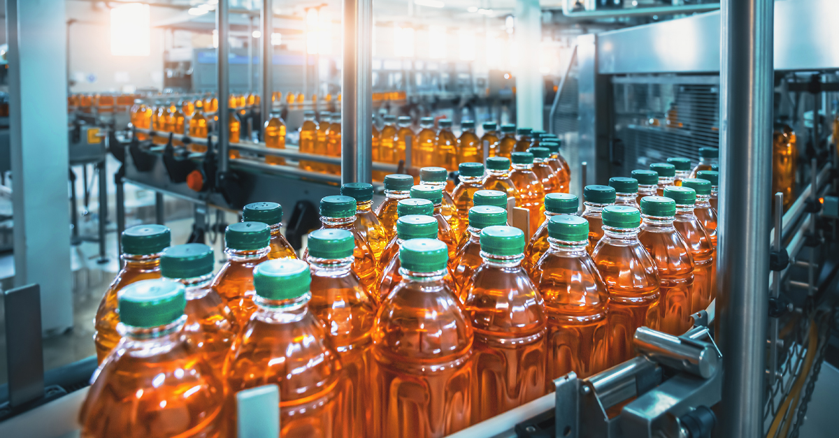beverage bottles on manufacturing line