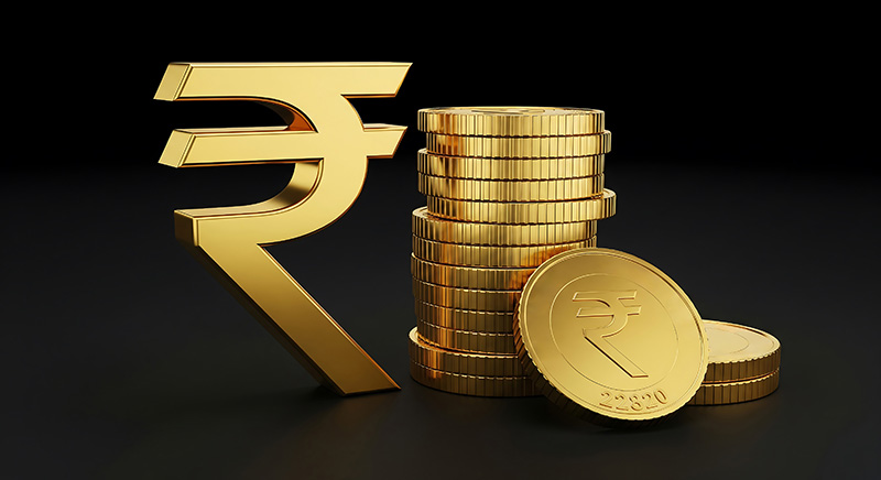 Gold Indian Rupee symbol and stacks of gold coins highlight MSME Payment Delays on a black background.